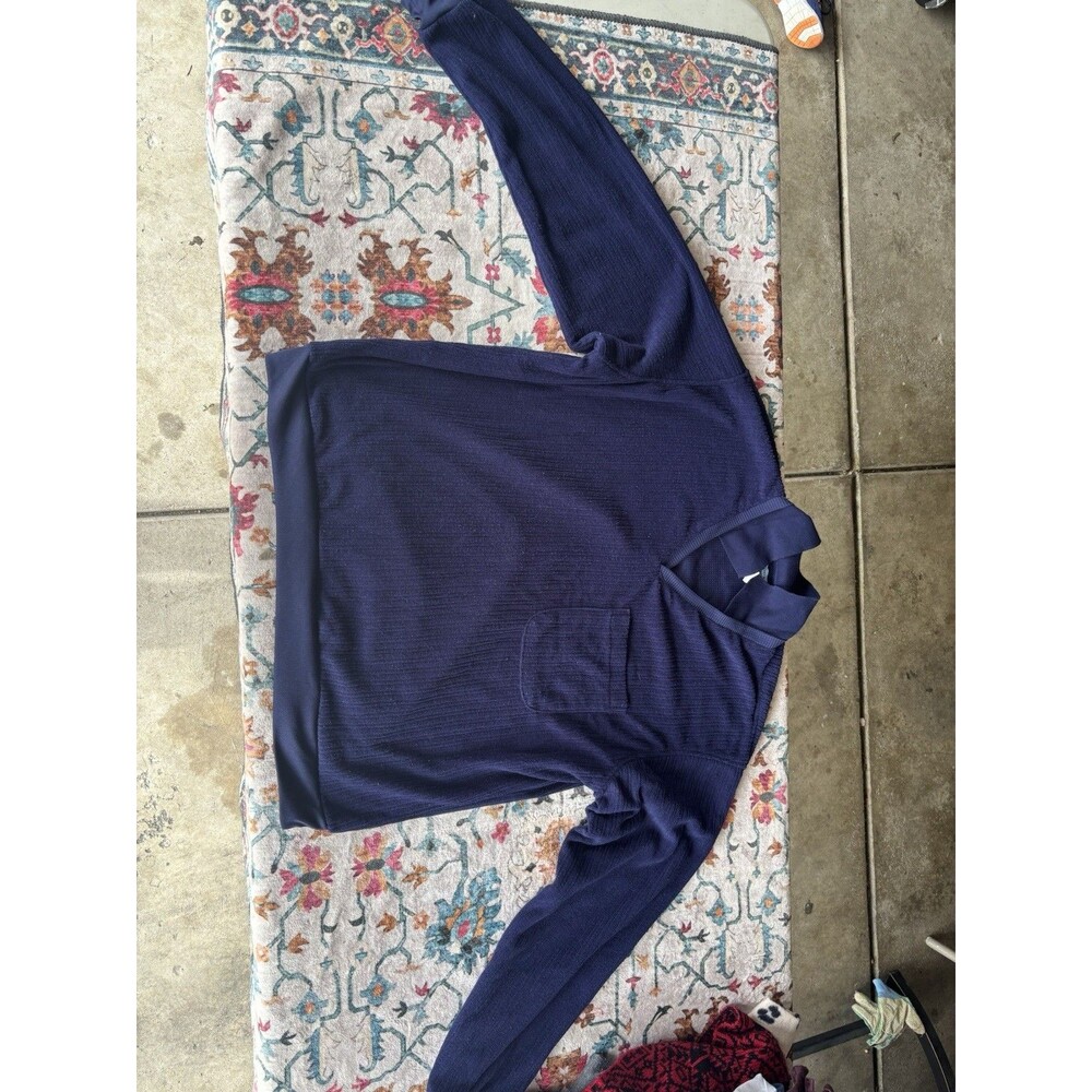 Haband Ice House Mens L Navy Blue Waffle Knit Johnny Collar Pullover Sweater